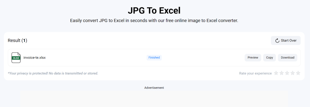 JPG to Excel Conversion